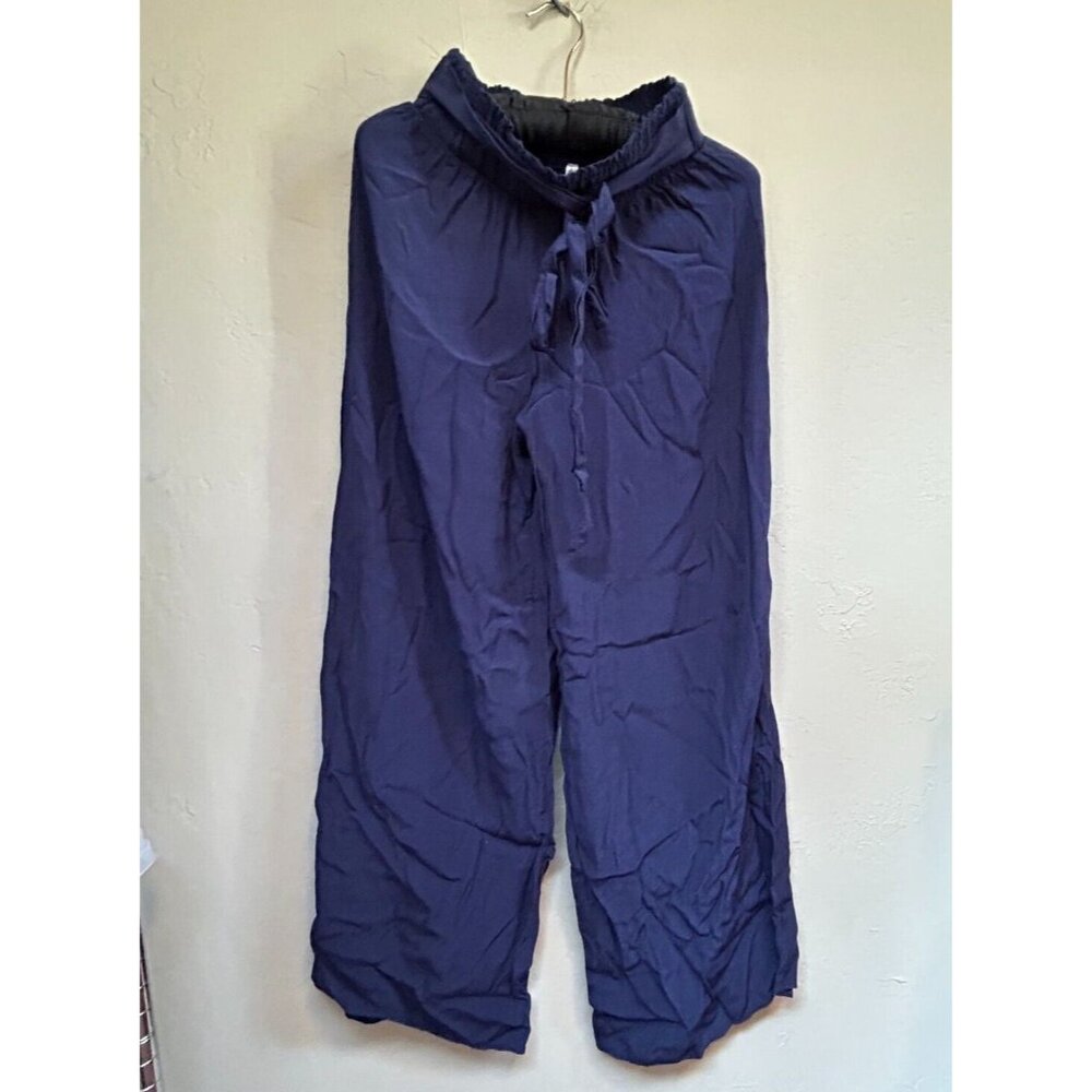 Solemio Women's High-Waist Elastic Loose Fit Pants Drawstring Blue Size Small